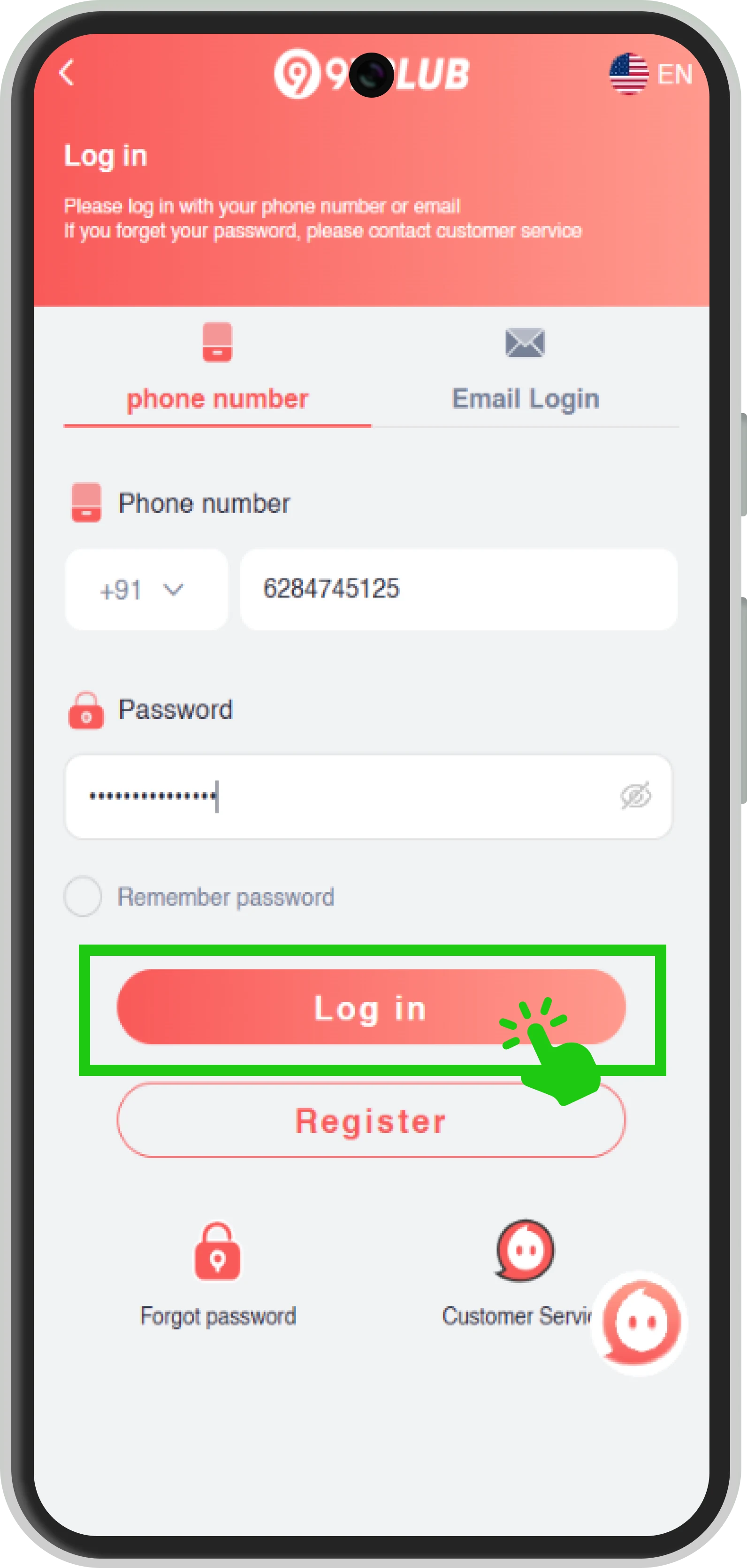 Tap the login and access your account